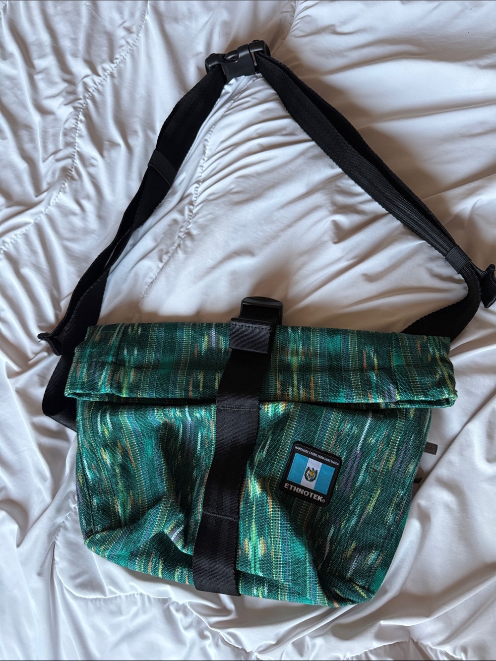 Ethnotek Green Patterned Roll-Top Messenger Bag